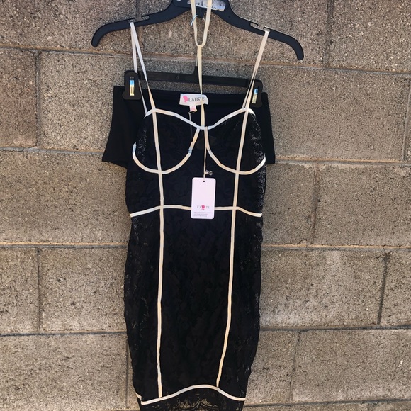 NWT LATISTE Sexy Black Lace Slip+ Undies Dress SZS - Picture 2 of 15